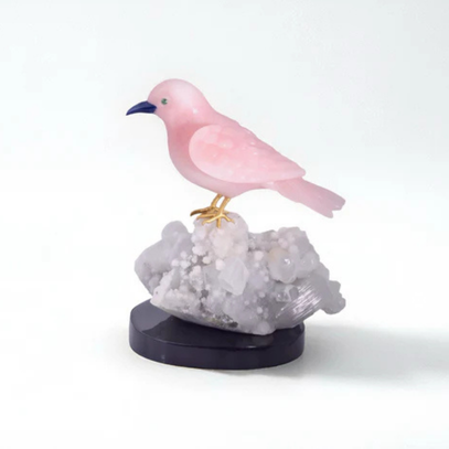Rose Quartz Bird Figurine on Crystal Base