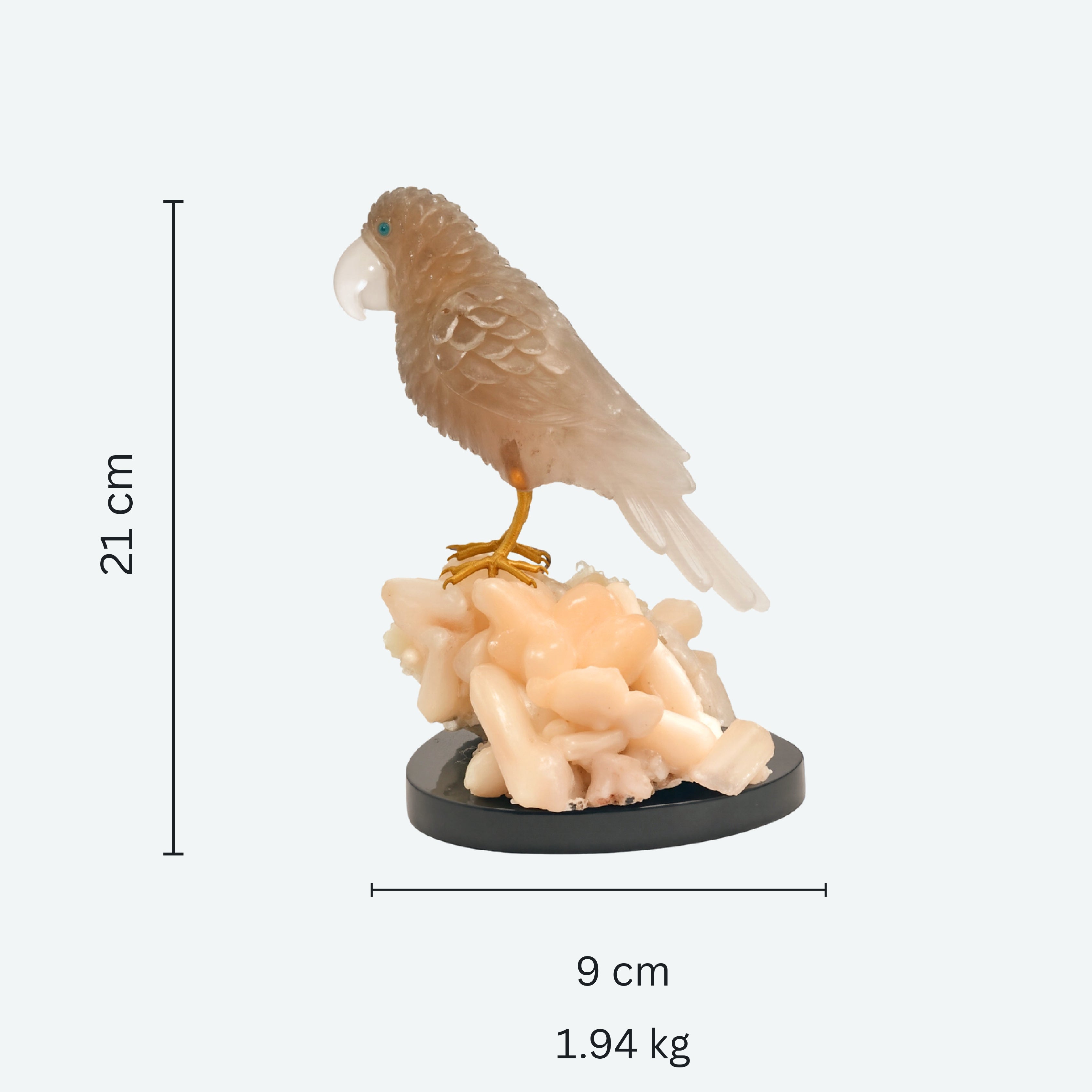 Smoky Quartz Macaw Sculpture on Crystal Base