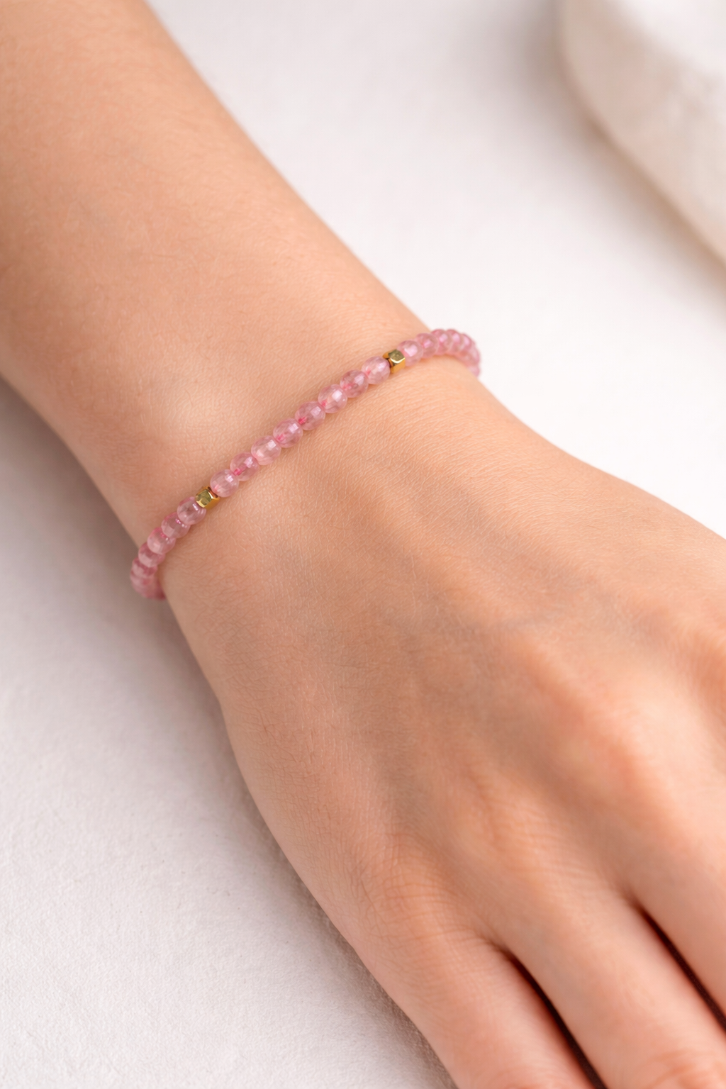 Handcrafted Rose Quartz & Gold Bead Bracelet Set for Self-Love
