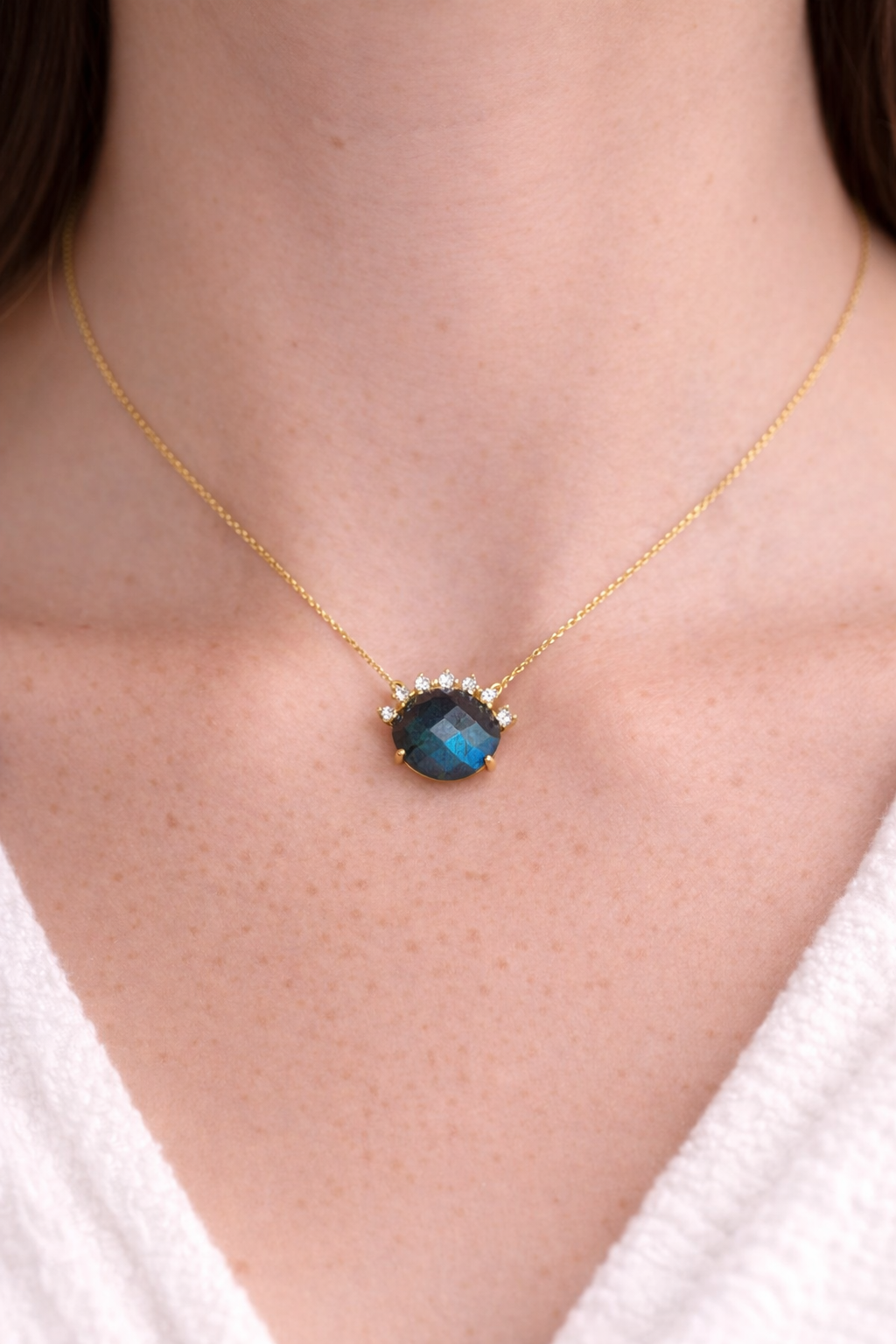 Gold Labradorite Necklace with Raw Crystal Energy