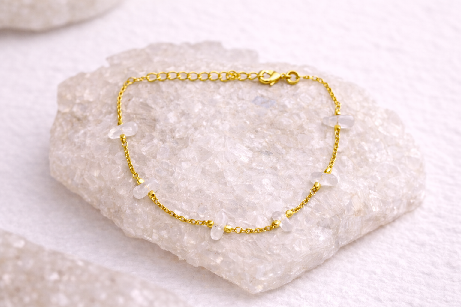 Clear Quartz Gold Chain Bracelet for Women
