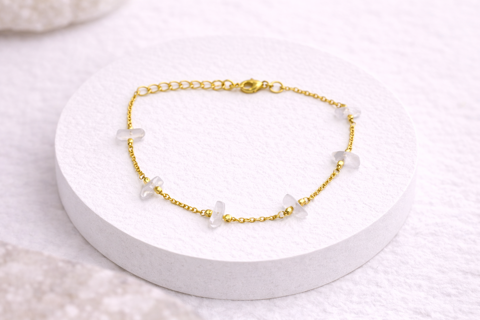 Clear Quartz Gold Chain Bracelet for Women