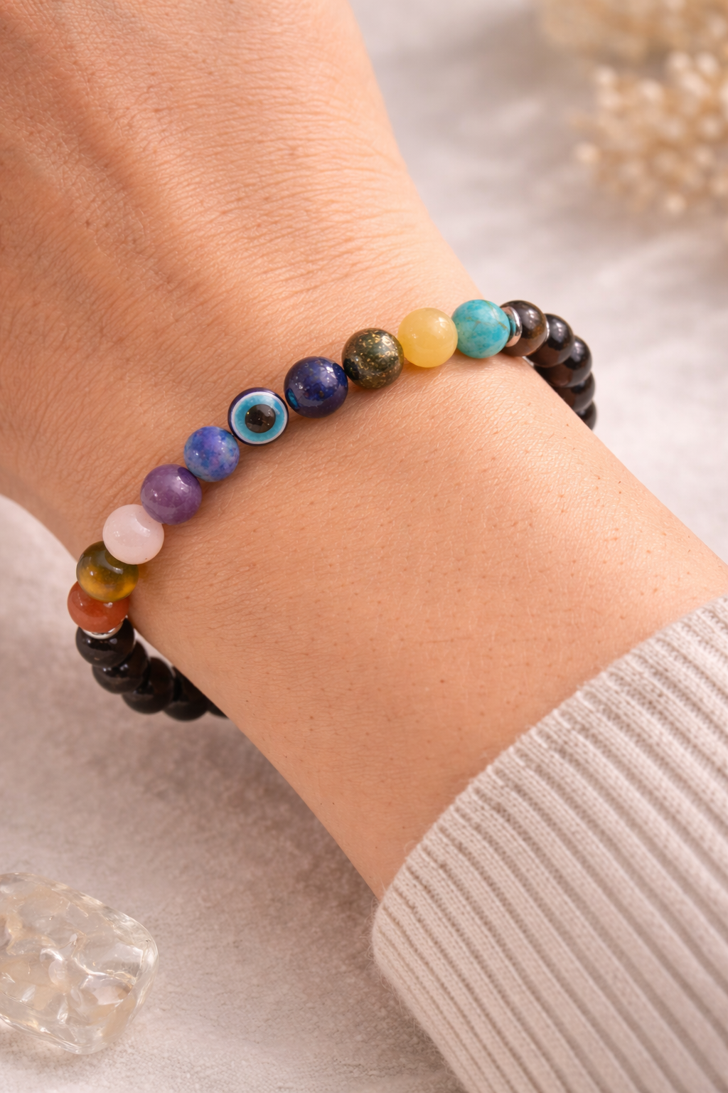 11 Chakra Healing Bracelet with Black Goldstone