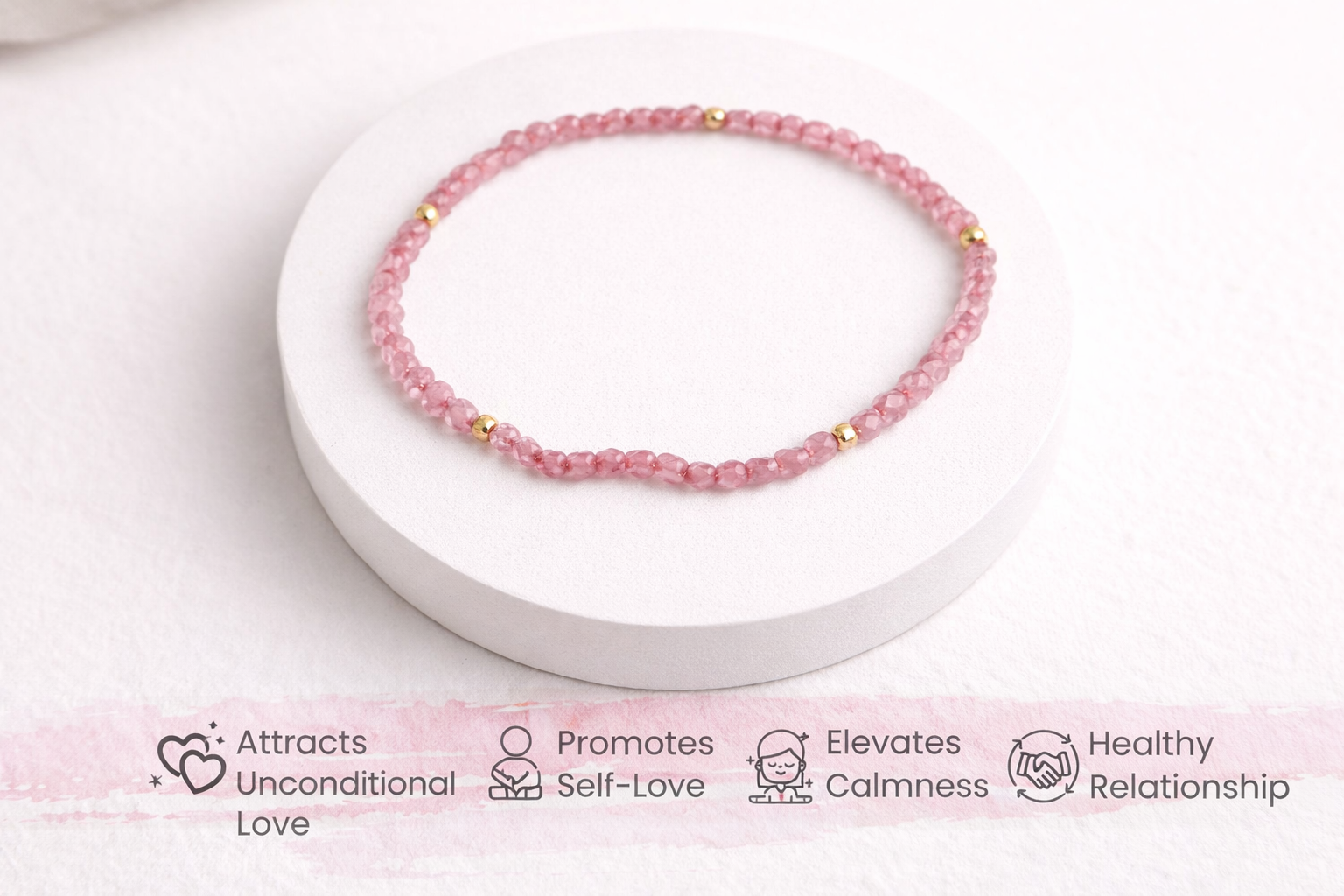 Handcrafted Rose Quartz & Gold Bead Bracelet Set for Self-Love