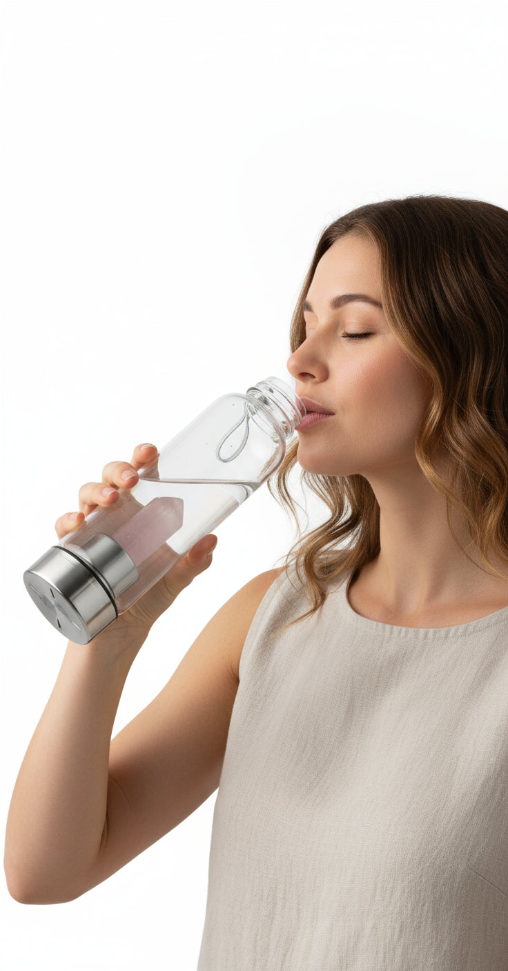 Mandala Rose Quartz Healing Crystal Water Bottle — Energy Infused Hydration