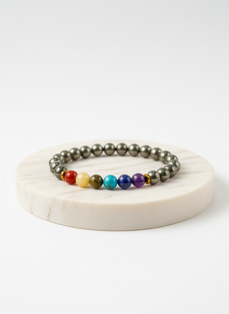 Money Magnet Pyrite 7 Chakra Bracelet
