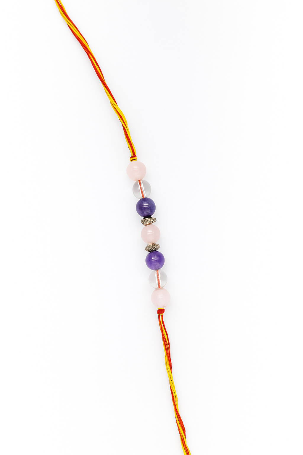 Trinity Crystal Rakhi – Rose Quartz, Amethyst & Clear Quartz for Love, Protection & Clarity