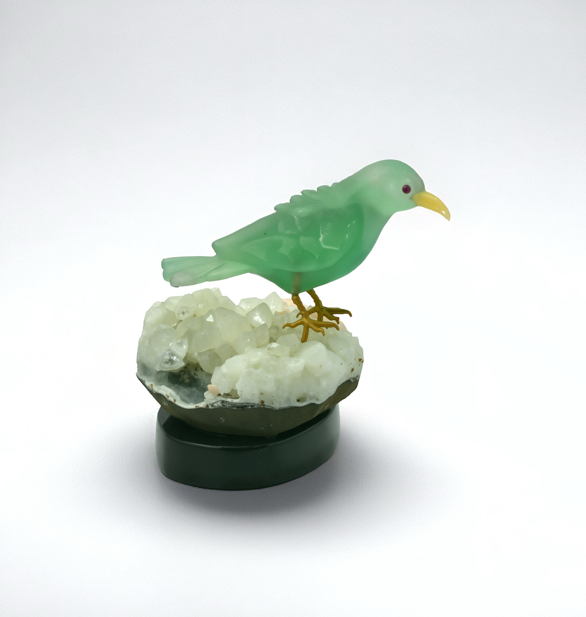 Green Aventurine Bird Figurine on Crystal Cluster