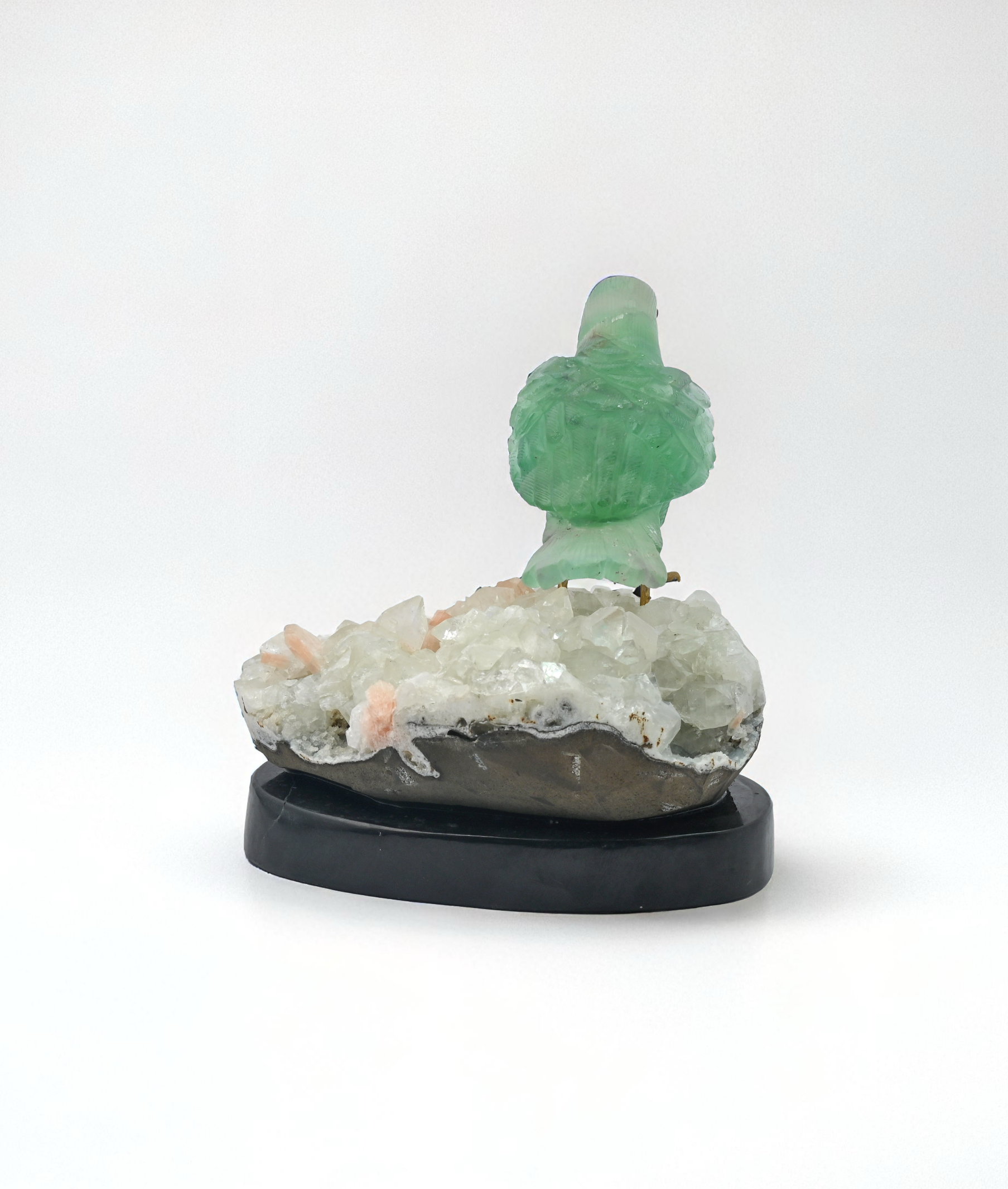 Green Aventurine Bird Figurine on Crystal Cluster