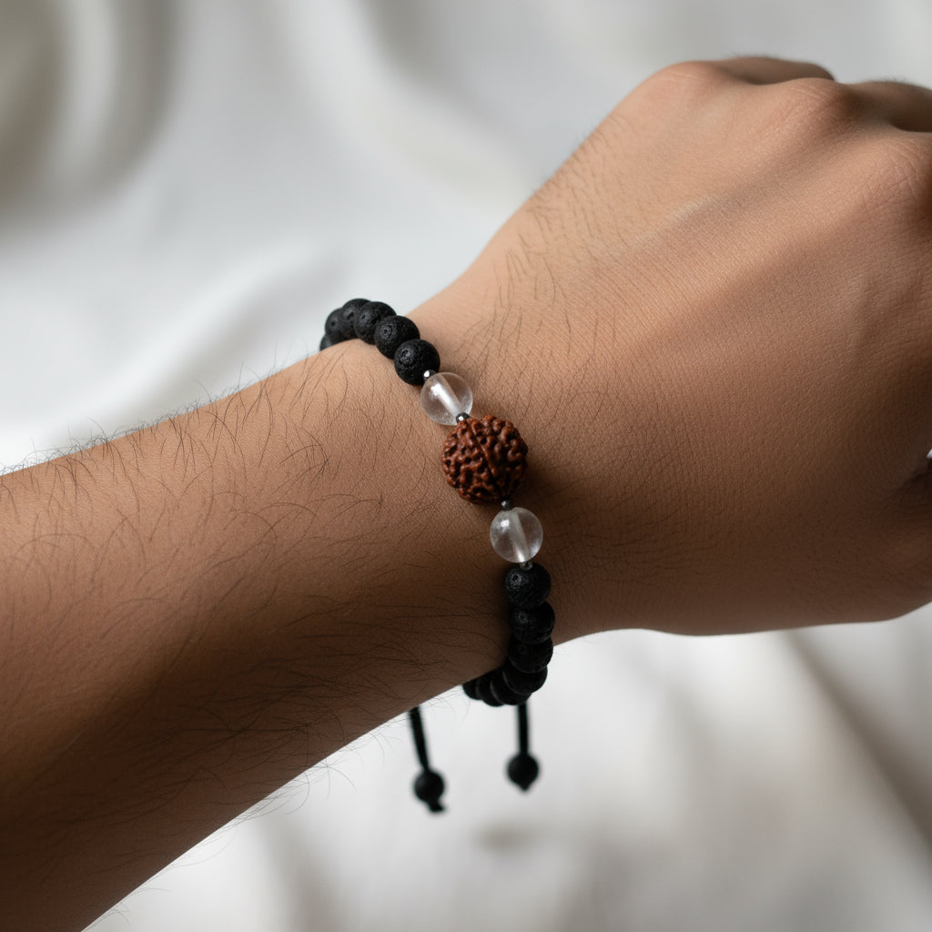 Rudraksha, Pearl, Pyrite & Lava Energy Bracelet