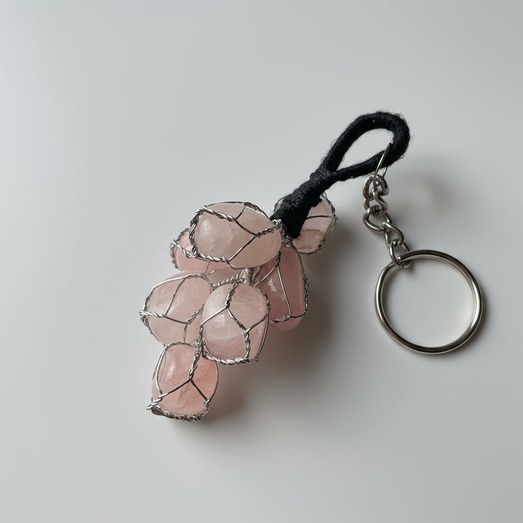 Mandala Rose Quartz Cluster Keychain