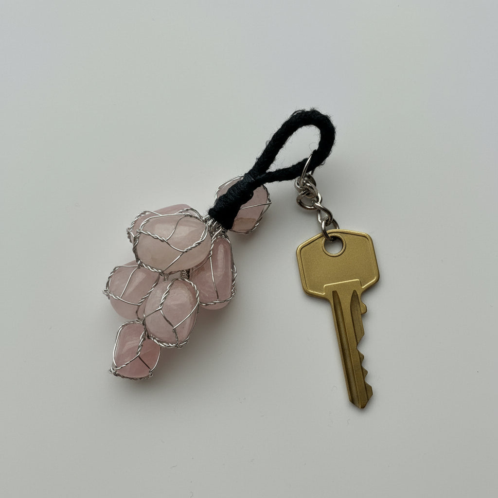 Mandala Rose Quartz Cluster Keychain