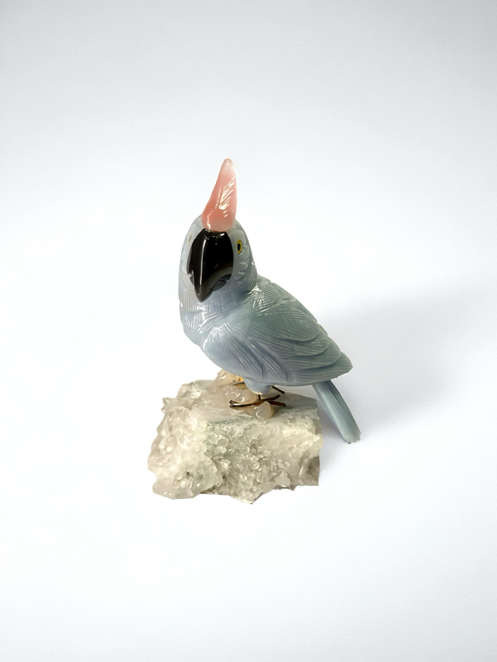 Mandala HandCarved Gemstone Cockatoo on Crystal Cluster – Serenity • Expression • Elegance