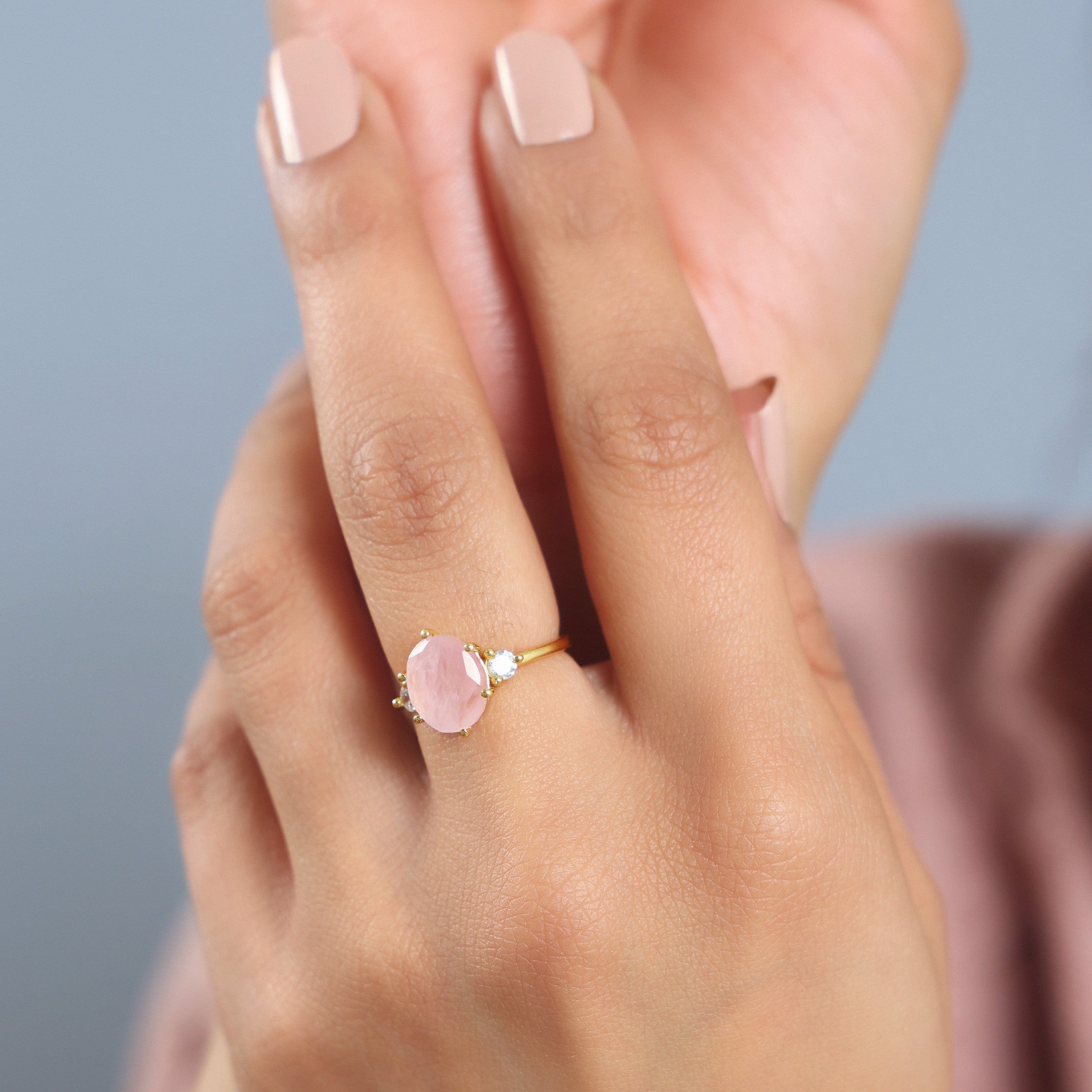 Madagascan Rose Quartz Adjustable Ring For Female