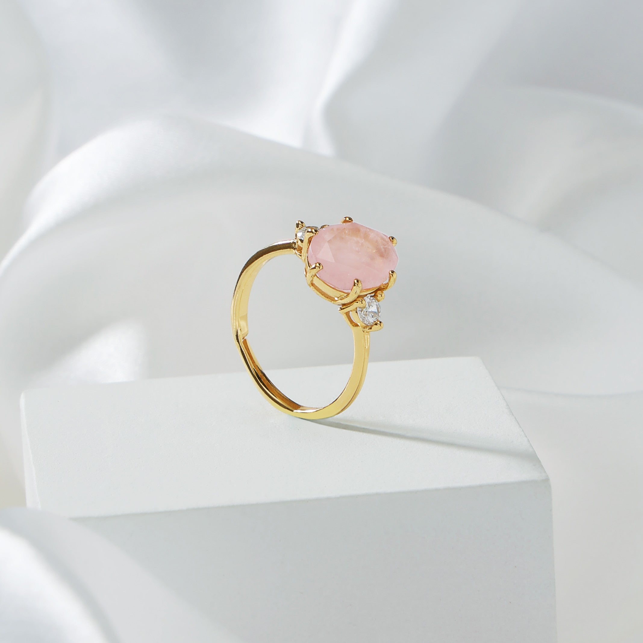 Madagascan Rose Quartz Adjustable Ring For Female