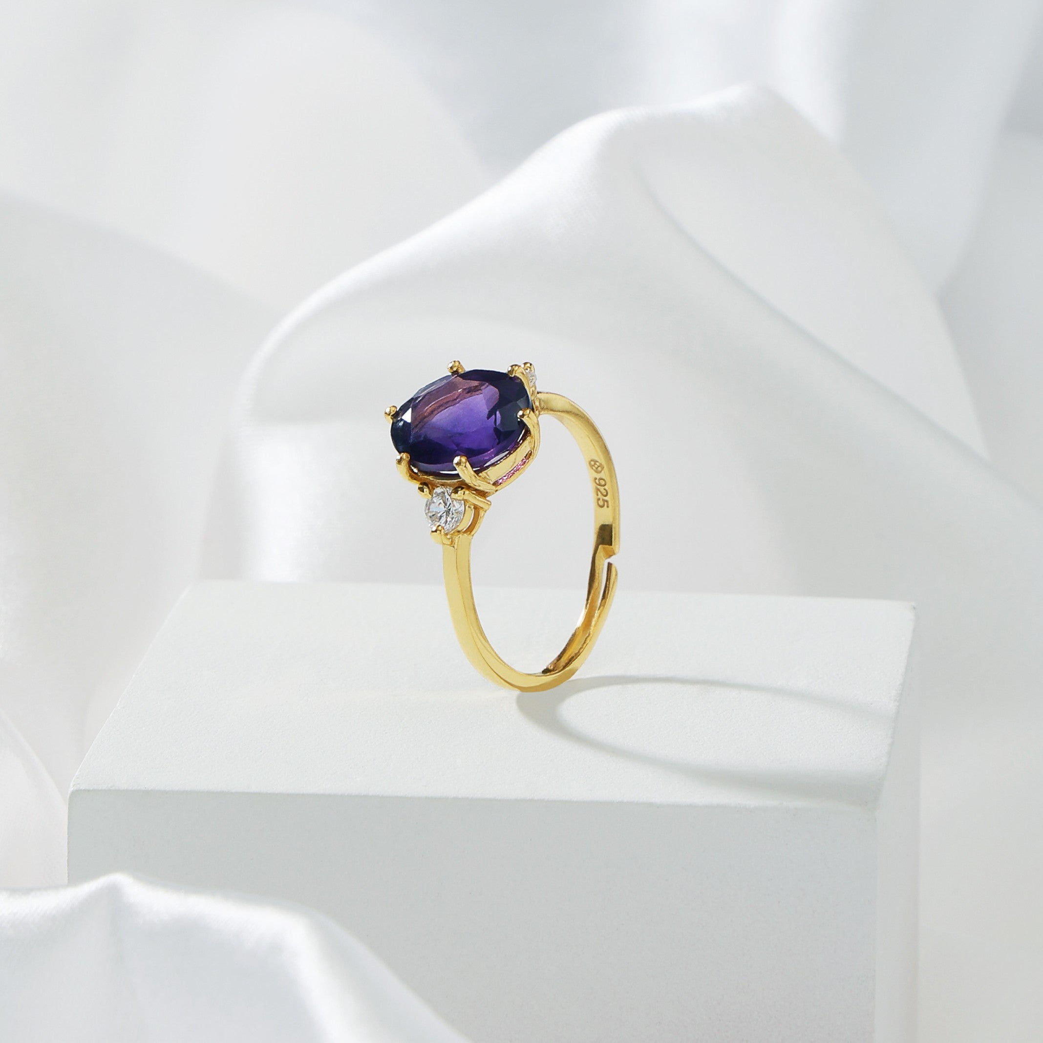 Brazilian Dark Amethyst Adjustable Ring For Female