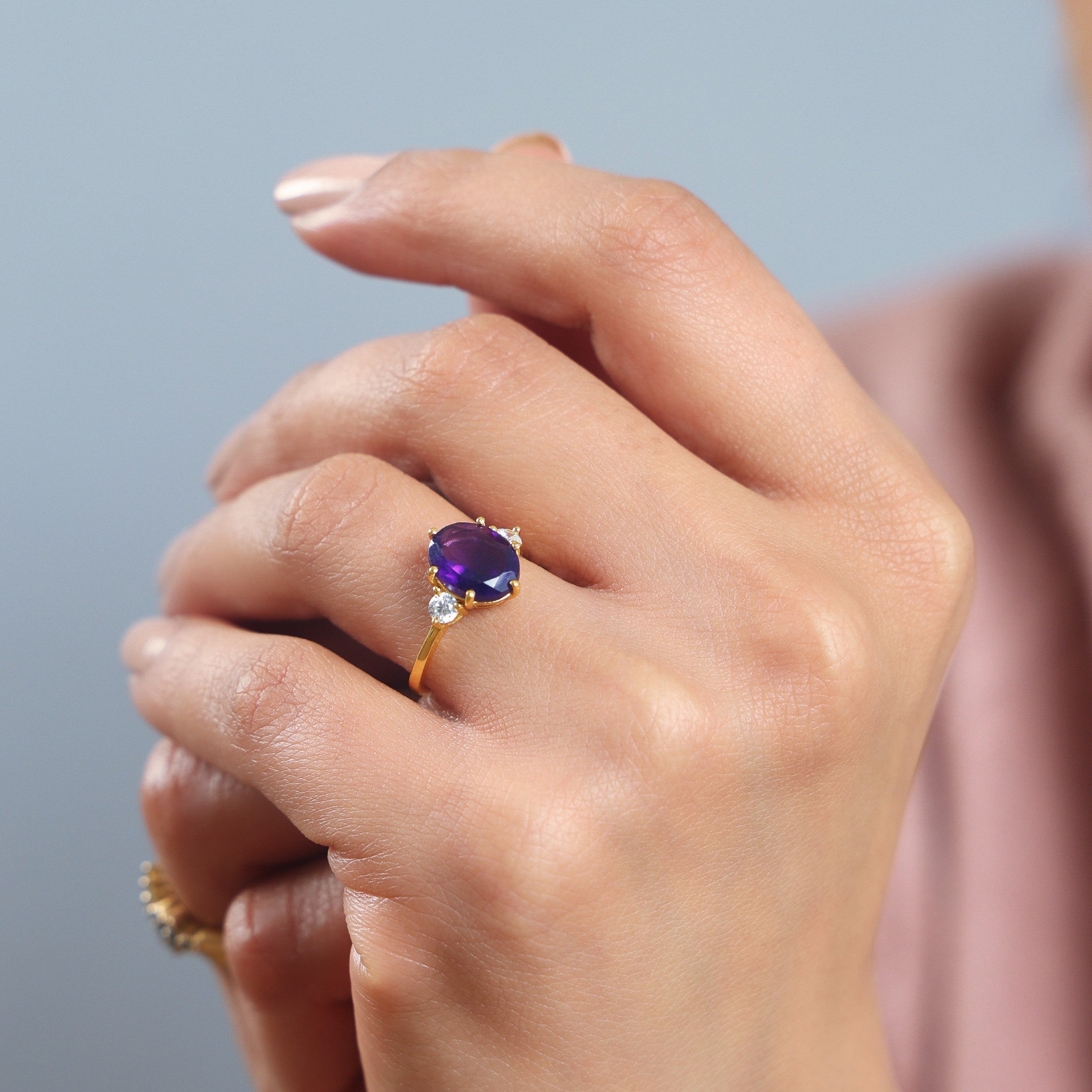 Brazilian Dark Amethyst Adjustable Ring For Female