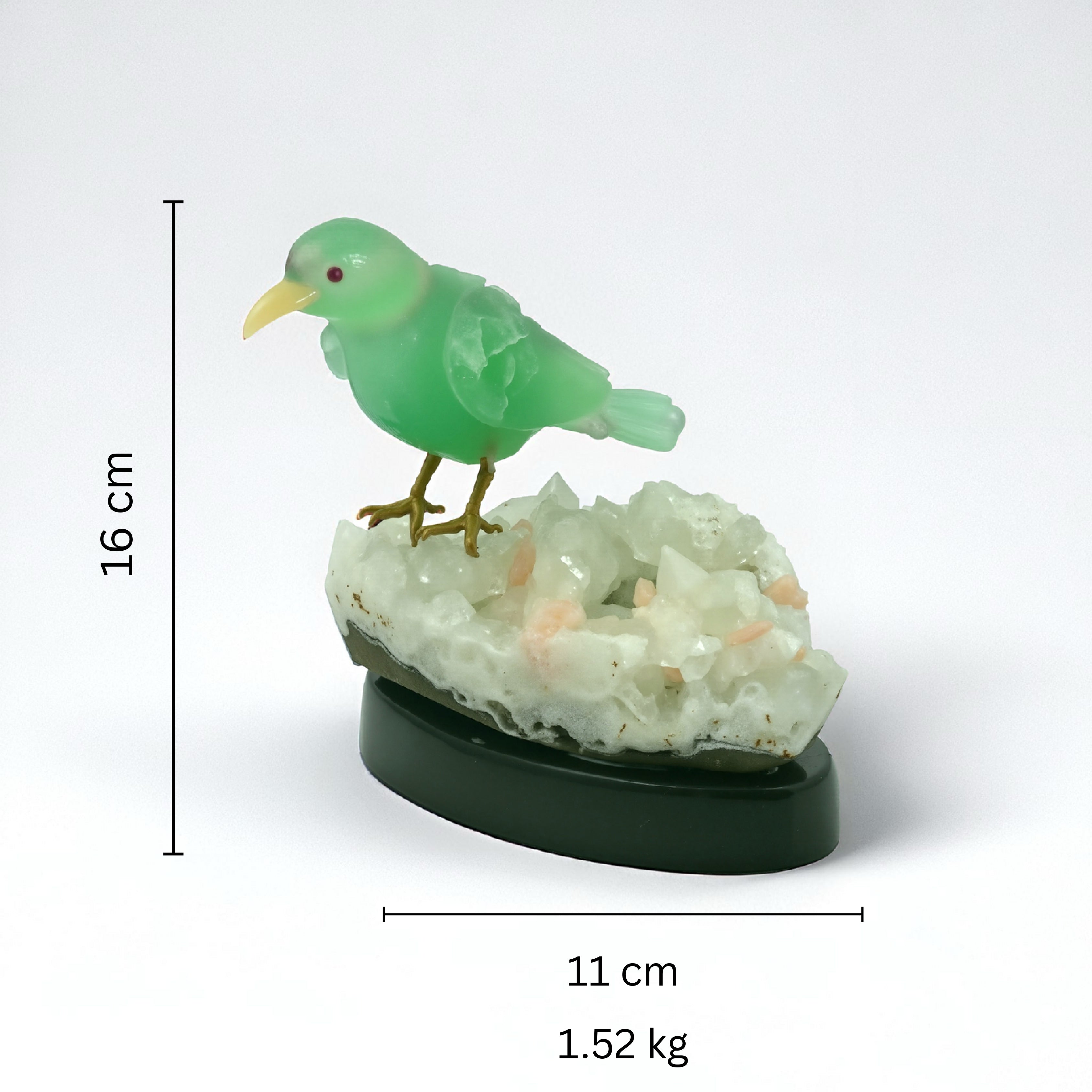 Green Aventurine Bird Figurine on Crystal Cluster