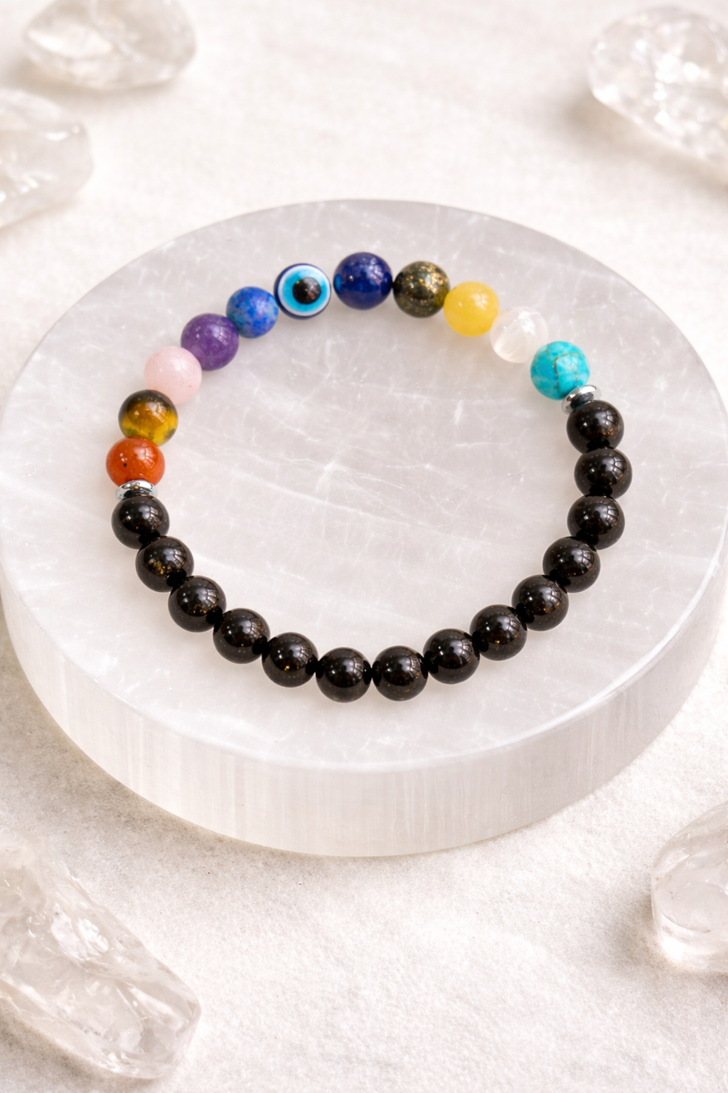 11 Chakra Healing Bracelet with Black Goldstone