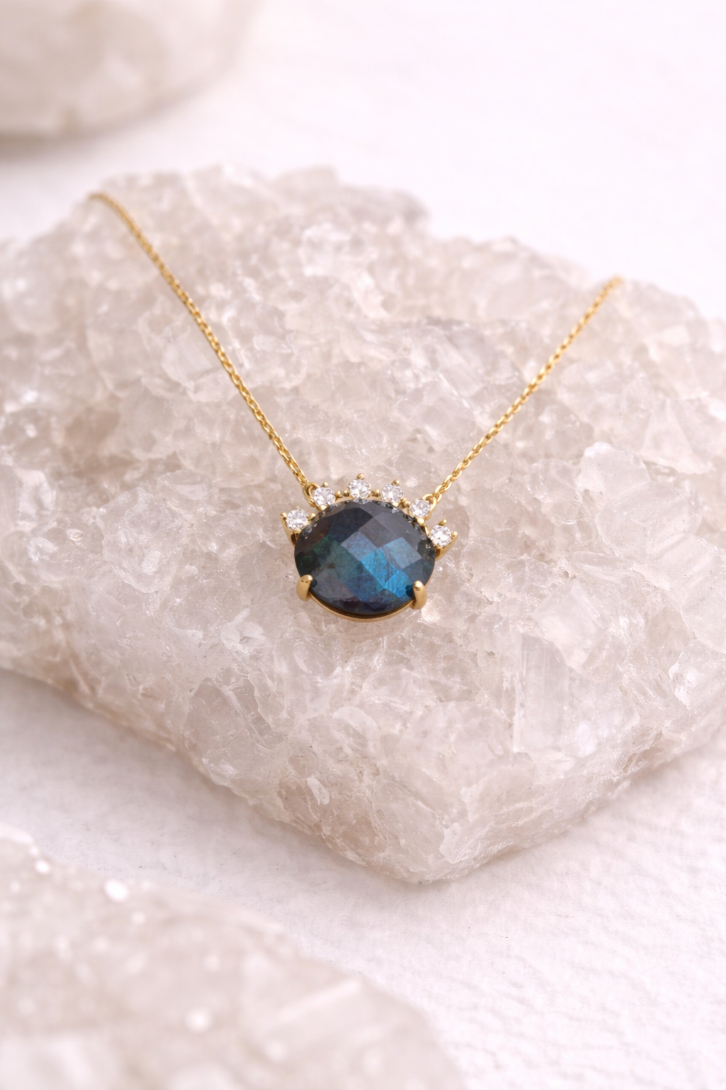 Gold Labradorite Necklace with Raw Crystal Energy