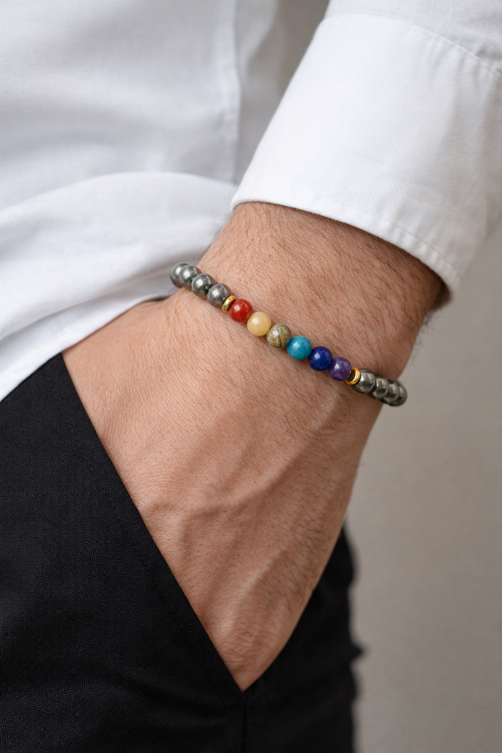 Money Magnet Pyrite 7 Chakra Bracelet