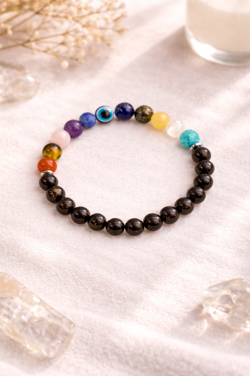 11 Chakra Healing Bracelet with Black Goldstone