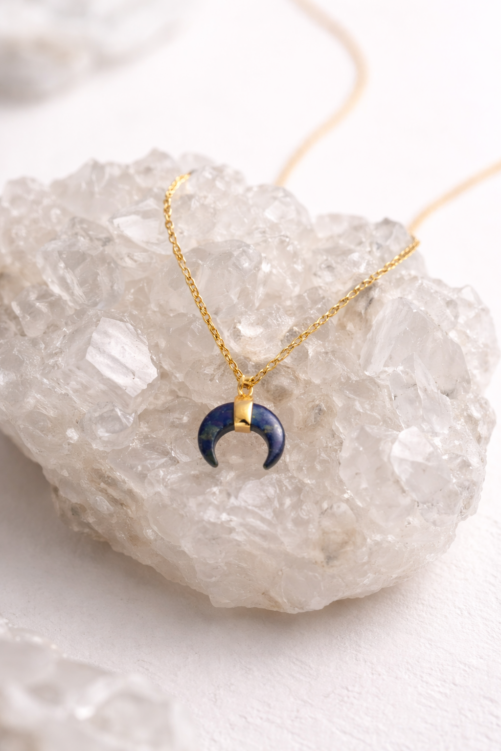 Celestial Crescent Moon Healing Crystal Necklace