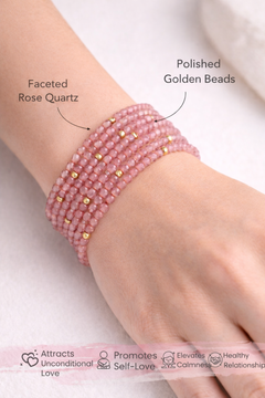 Handcrafted Rose Quartz & Gold Bead Bracelet Set for Self-Love