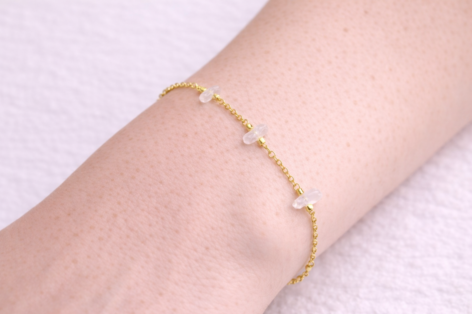 Clear Quartz Gold Chain Bracelet for Women