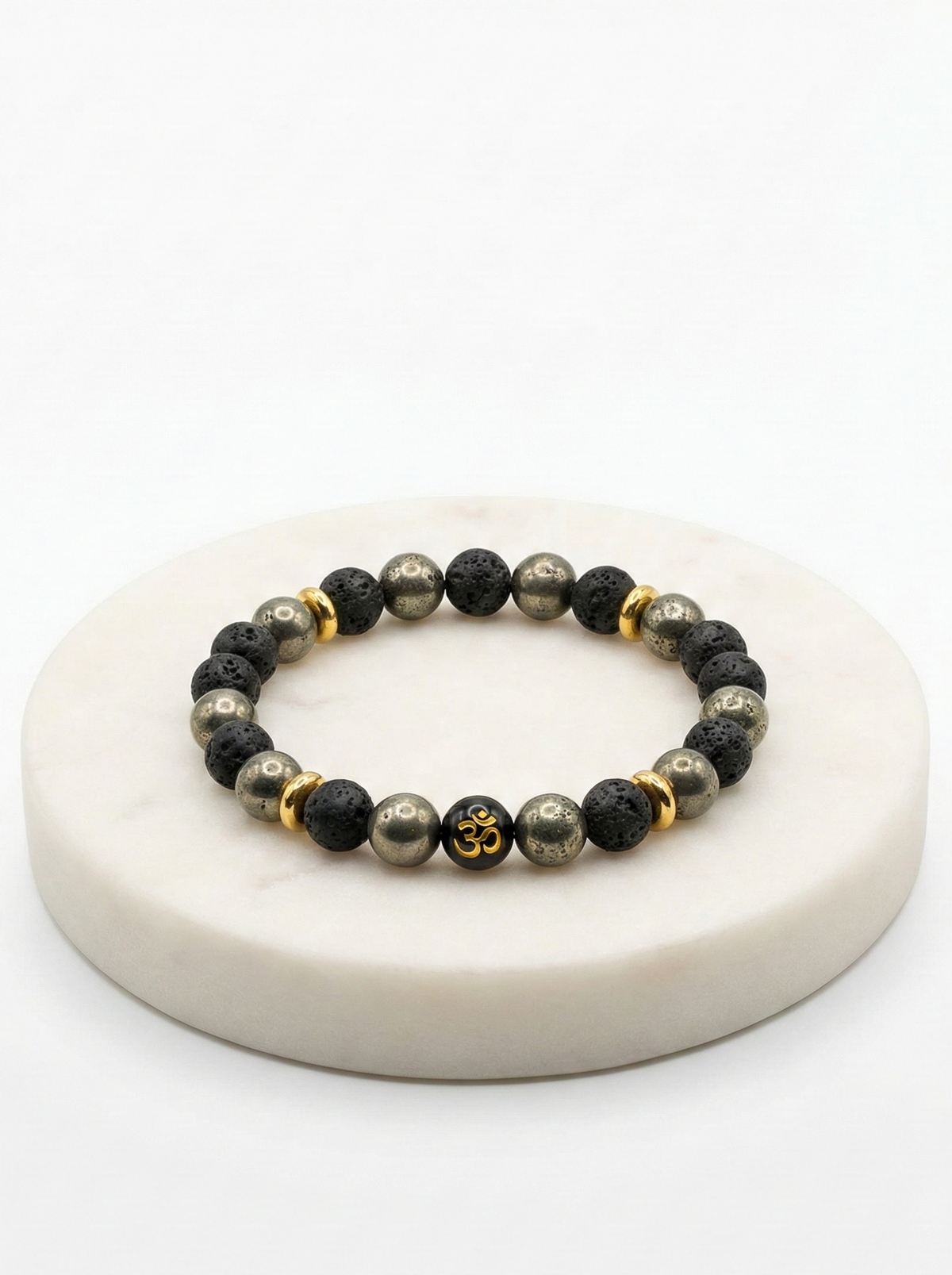 Om Lava Stone & Pyrite Beaded Bracelet
