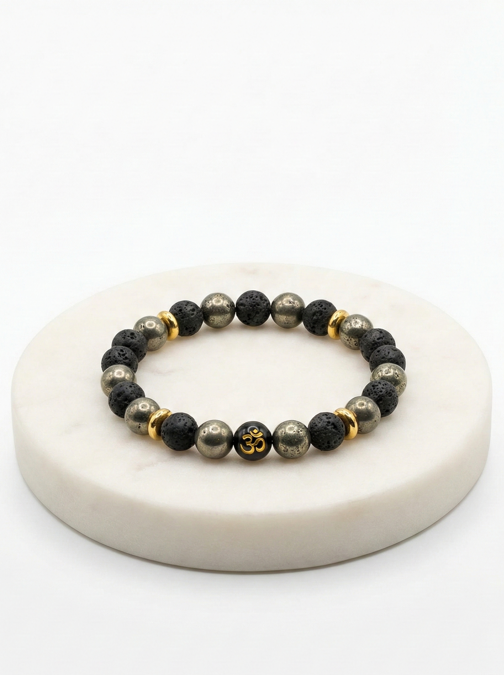 Om Lava Stone & Pyrite Beaded Bracelet