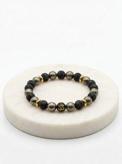 Om Lava Stone & Pyrite Beaded Bracelet