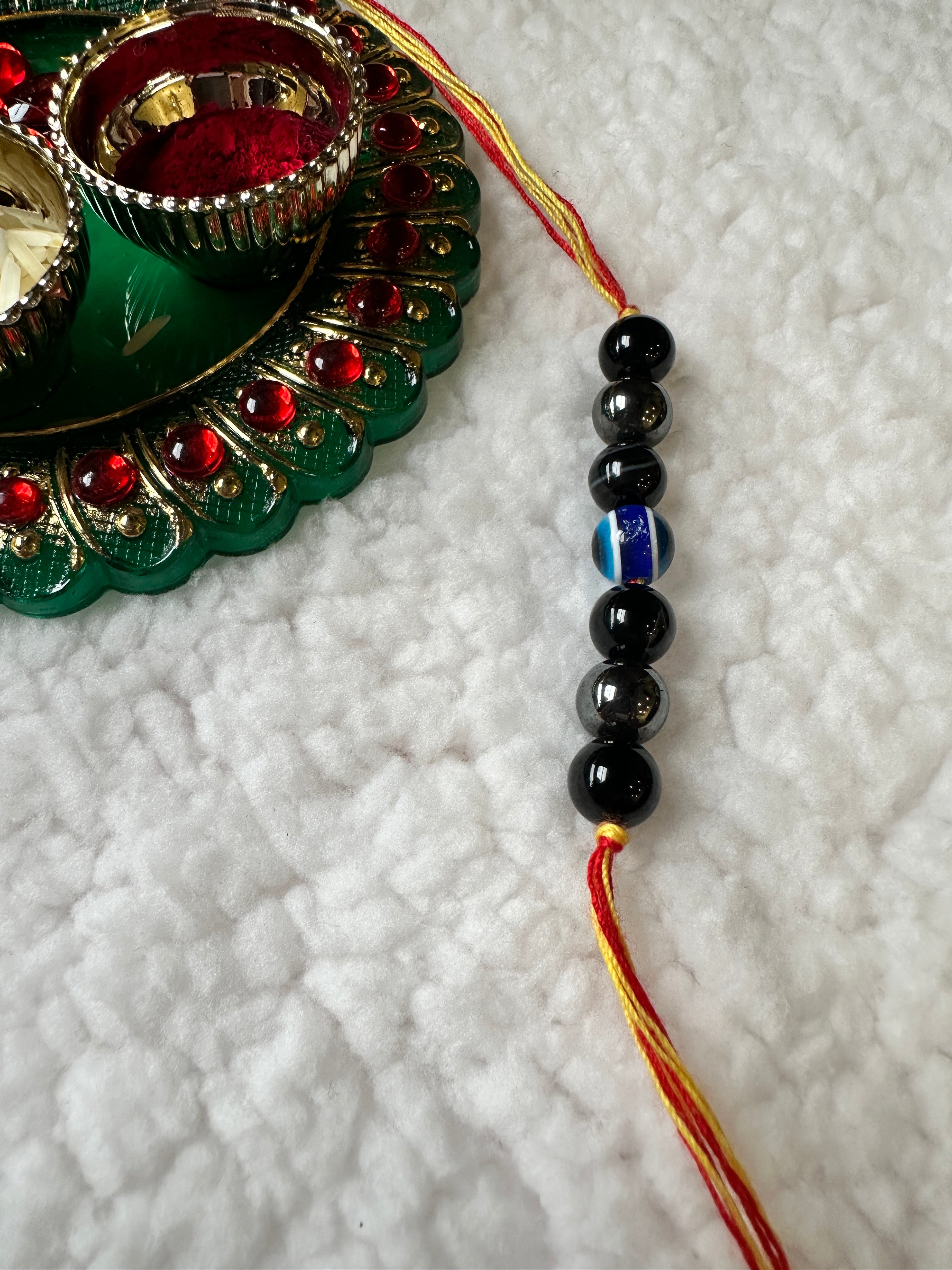 Protective Evil Eye Rakhi with Black Obsidian & Hematite