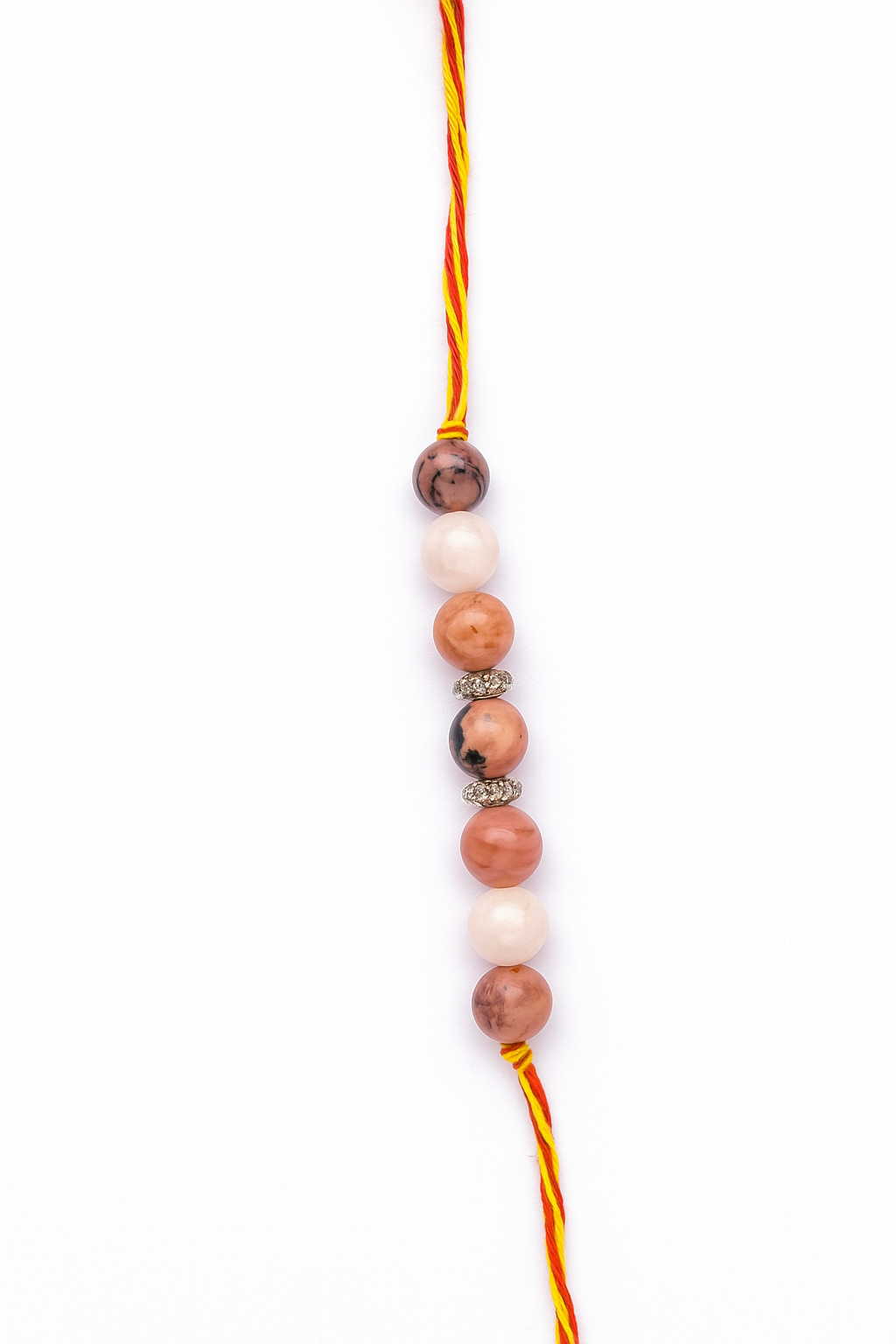 Handcrafted Rakhi with Rose Quartz & Rhodonite Beads