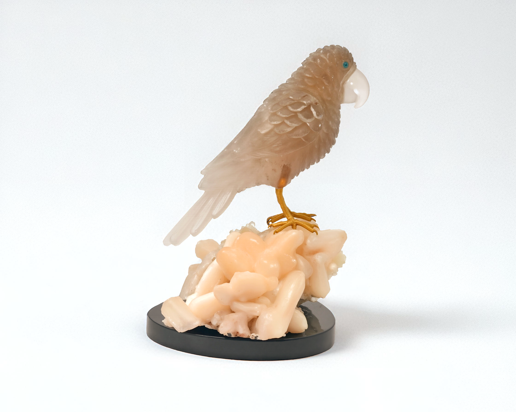 Hand-Carved Gemstone Bird Sculpture on Crystal Base