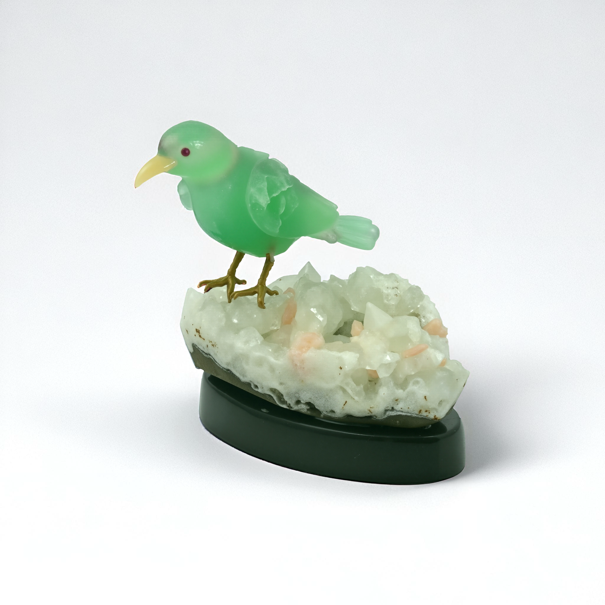 Green Aventurine Bird Figurine on Crystal Cluster
