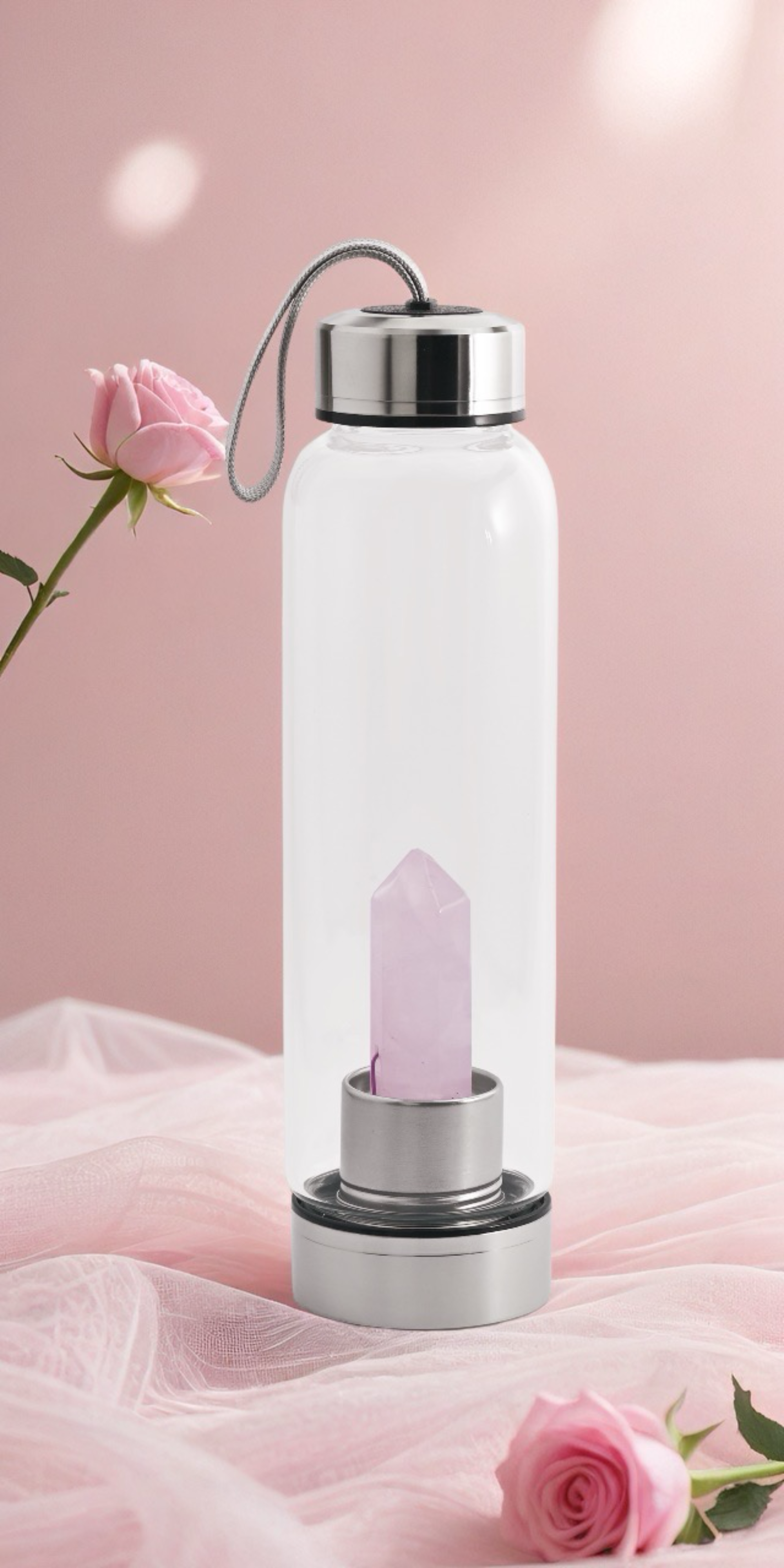 Rose Quartz Healing Crystal Water Bottle