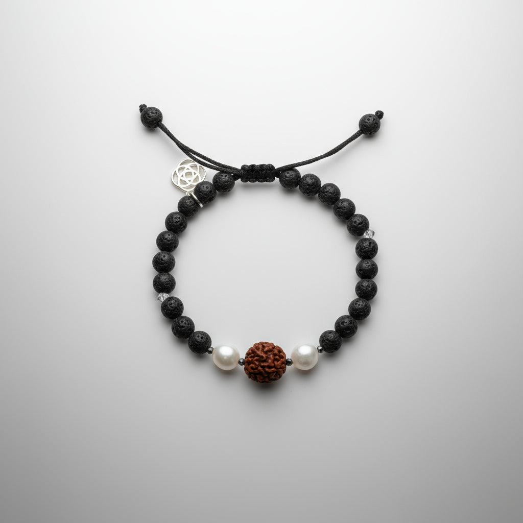 Rudraksha, Pearl, Pyrite & Lava Energy Bracelet