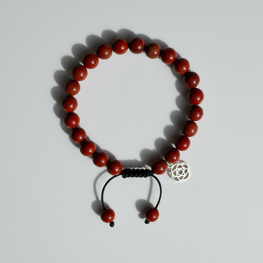 Red Jasper Bead Bracelet with Mandala Charm