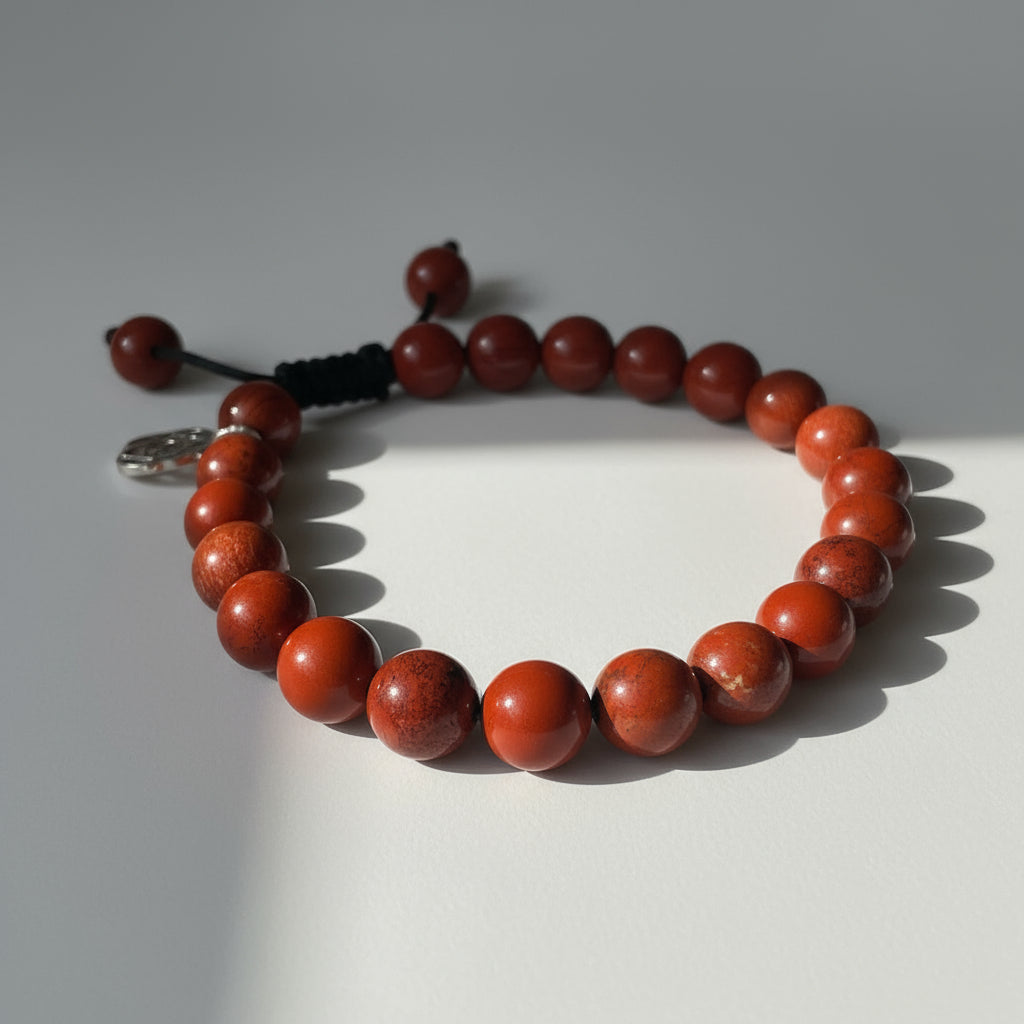 Red Jasper Bead Bracelet with Mandala Charm