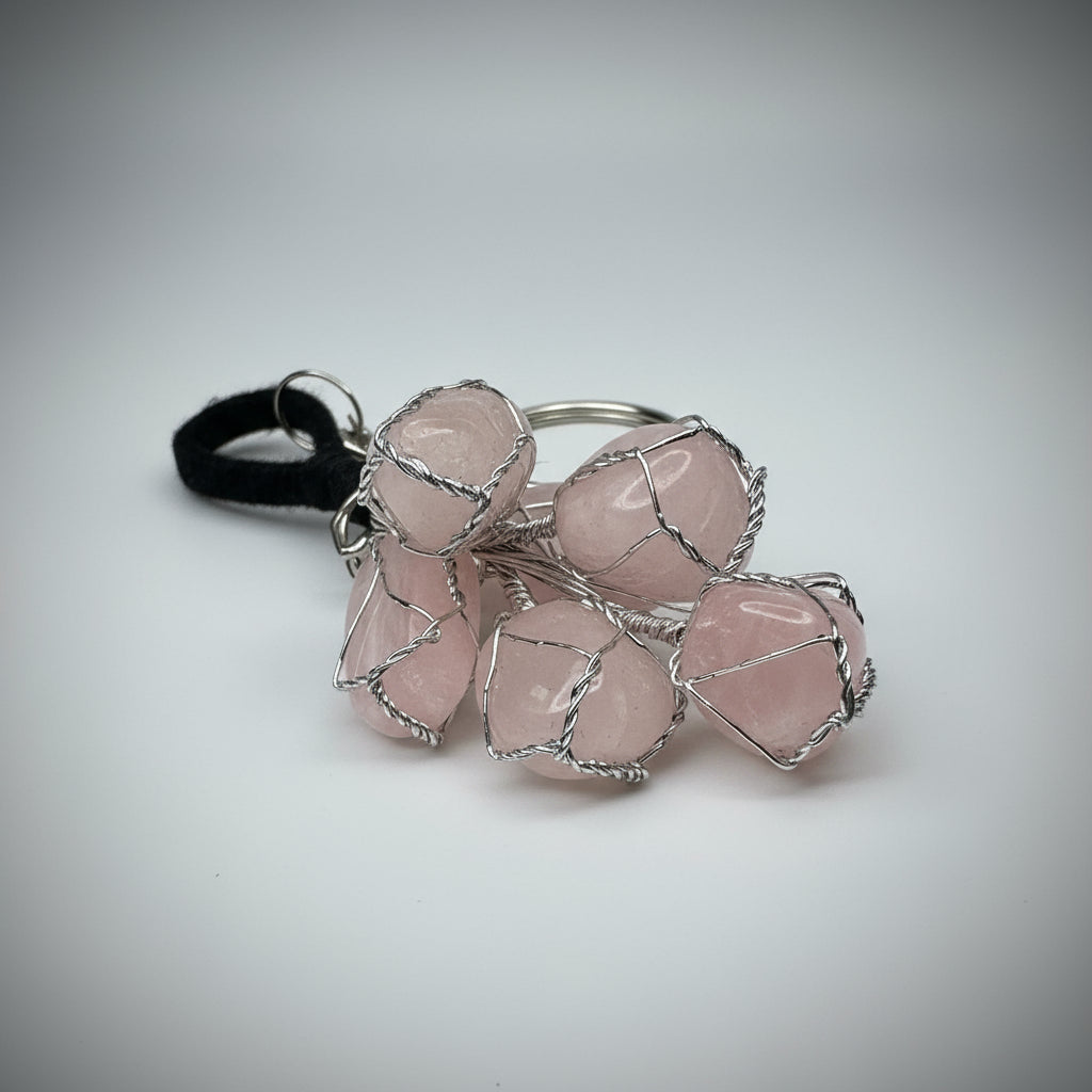 Mandala Rose Quartz Cluster Keychain