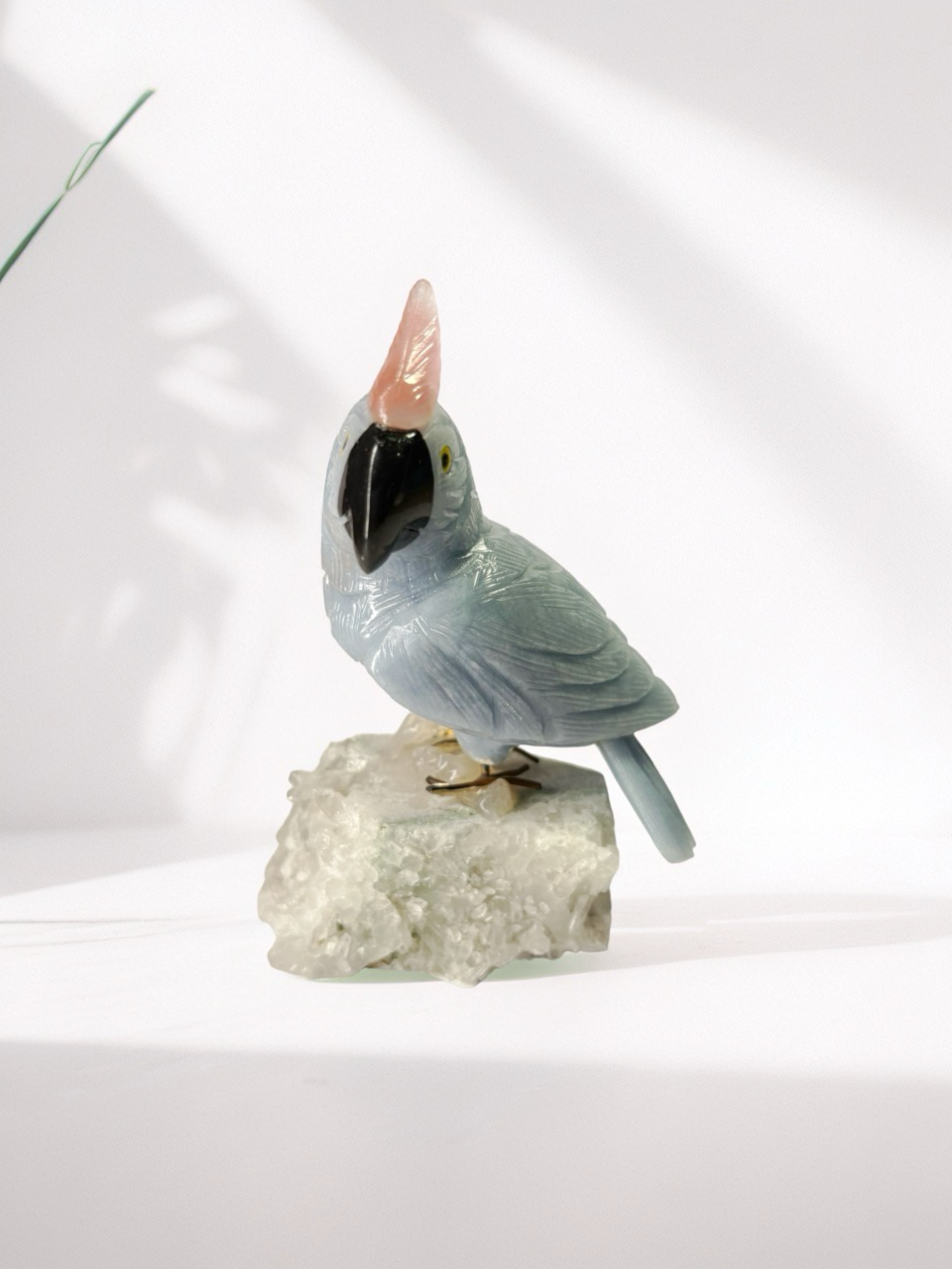 Mandala HandCarved Gemstone Cockatoo on Crystal Cluster – Serenity • Expression • Elegance