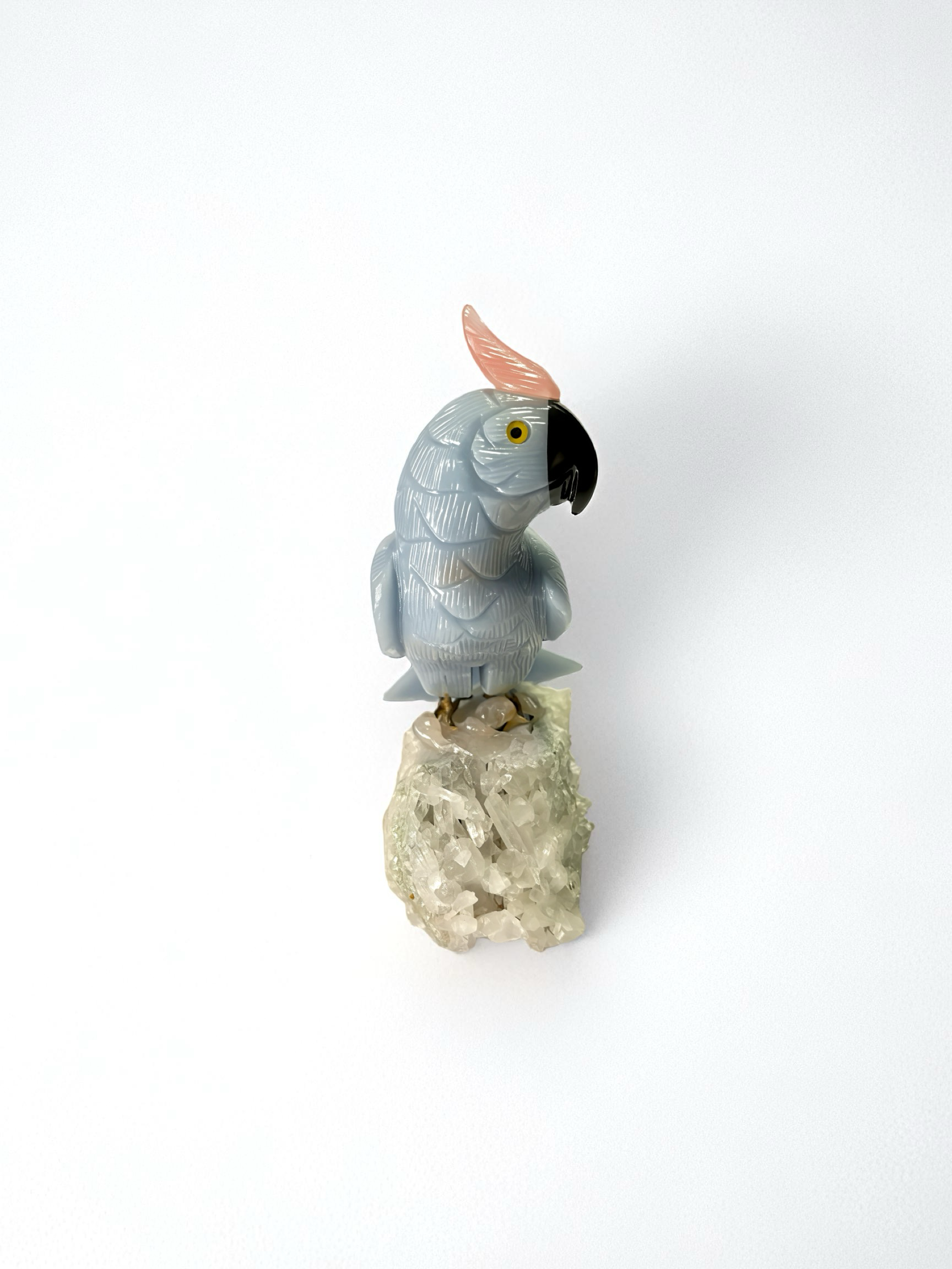 Mandala HandCarved Gemstone Cockatoo on Crystal Cluster – Serenity • Expression • Elegance