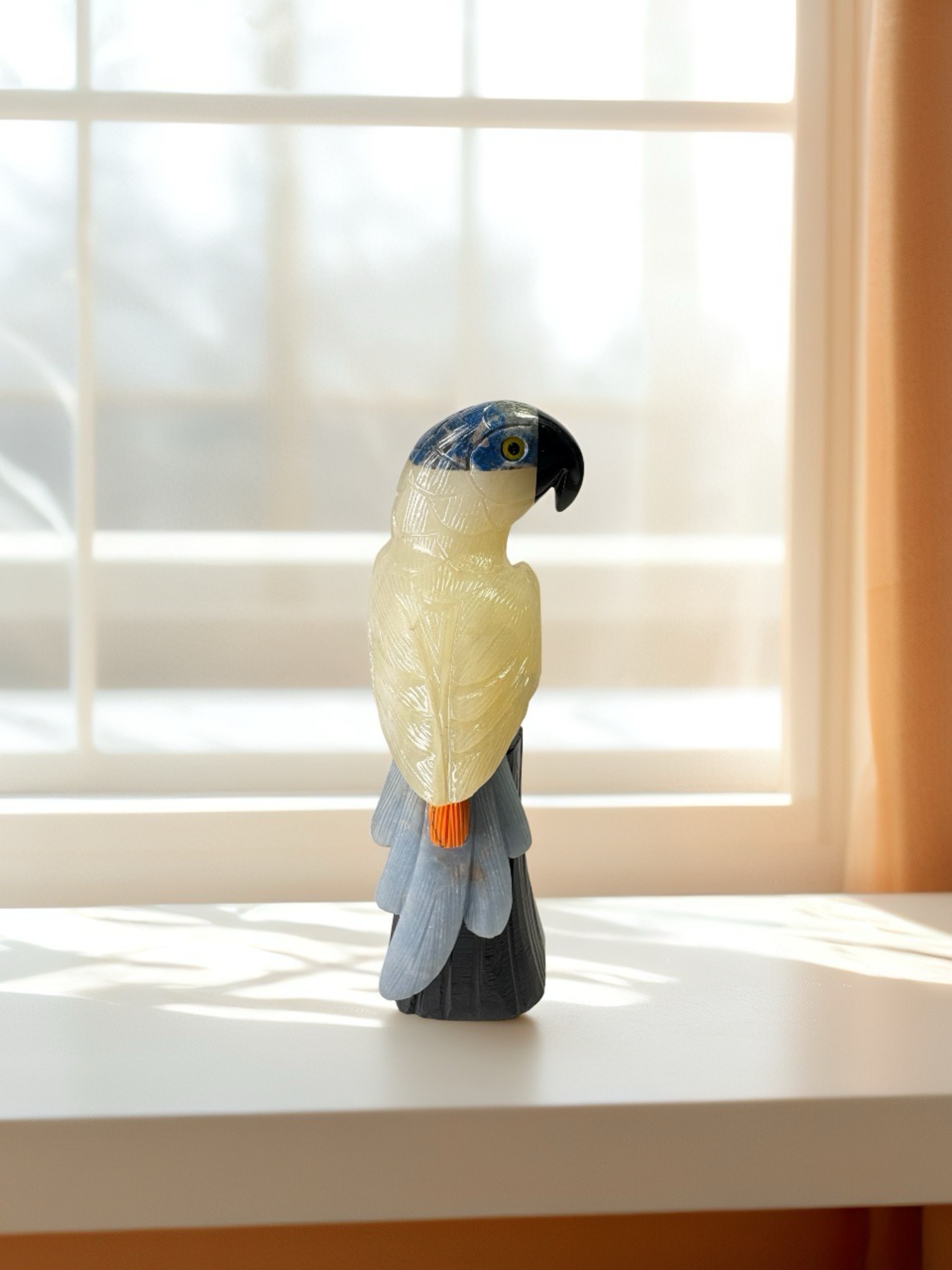 Mandala HandCarved Gemstone Parrot Figurine – Wisdom • Joy • Expression