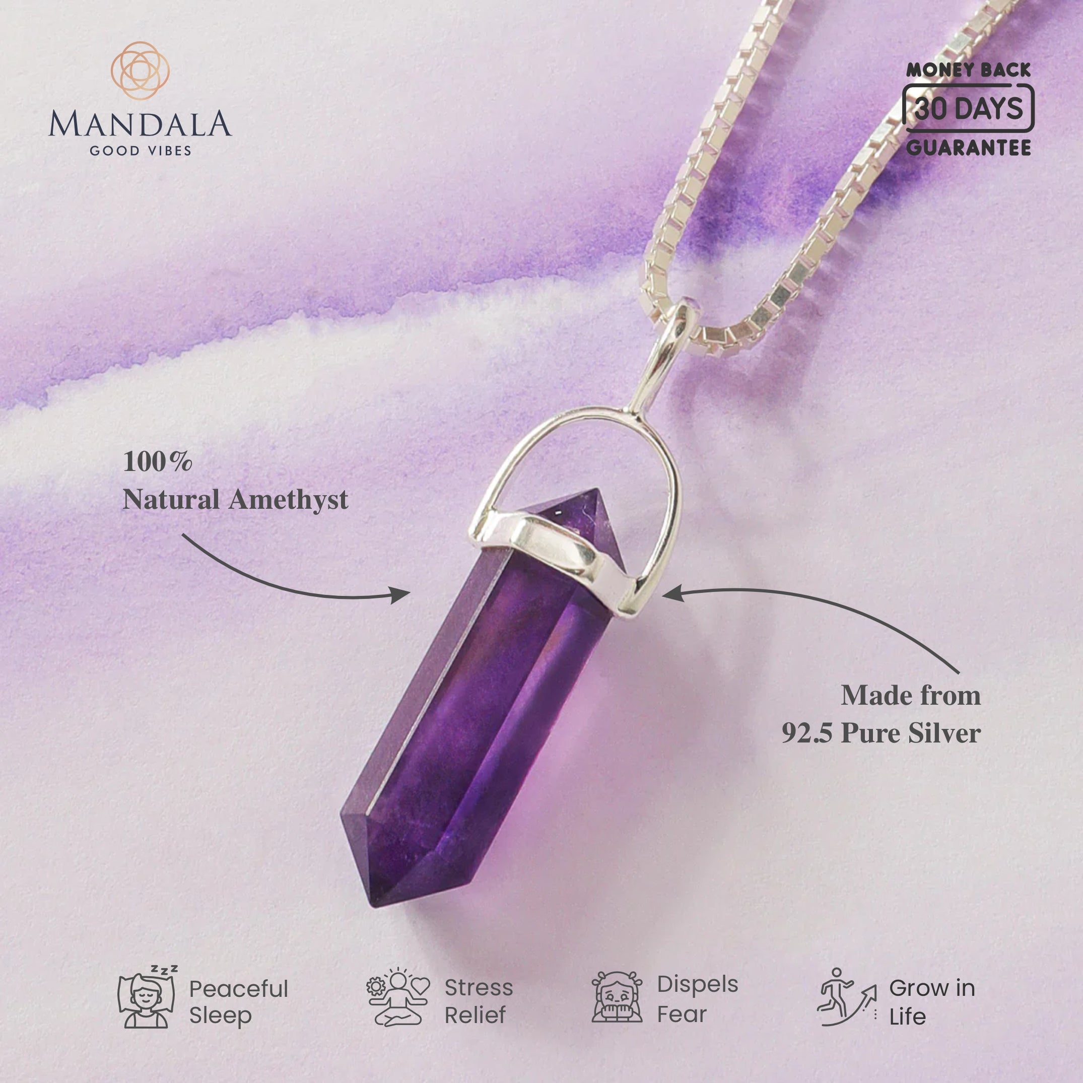 Brazilian Dark Amethyst Pendant Wavelength 32,876 KHZ