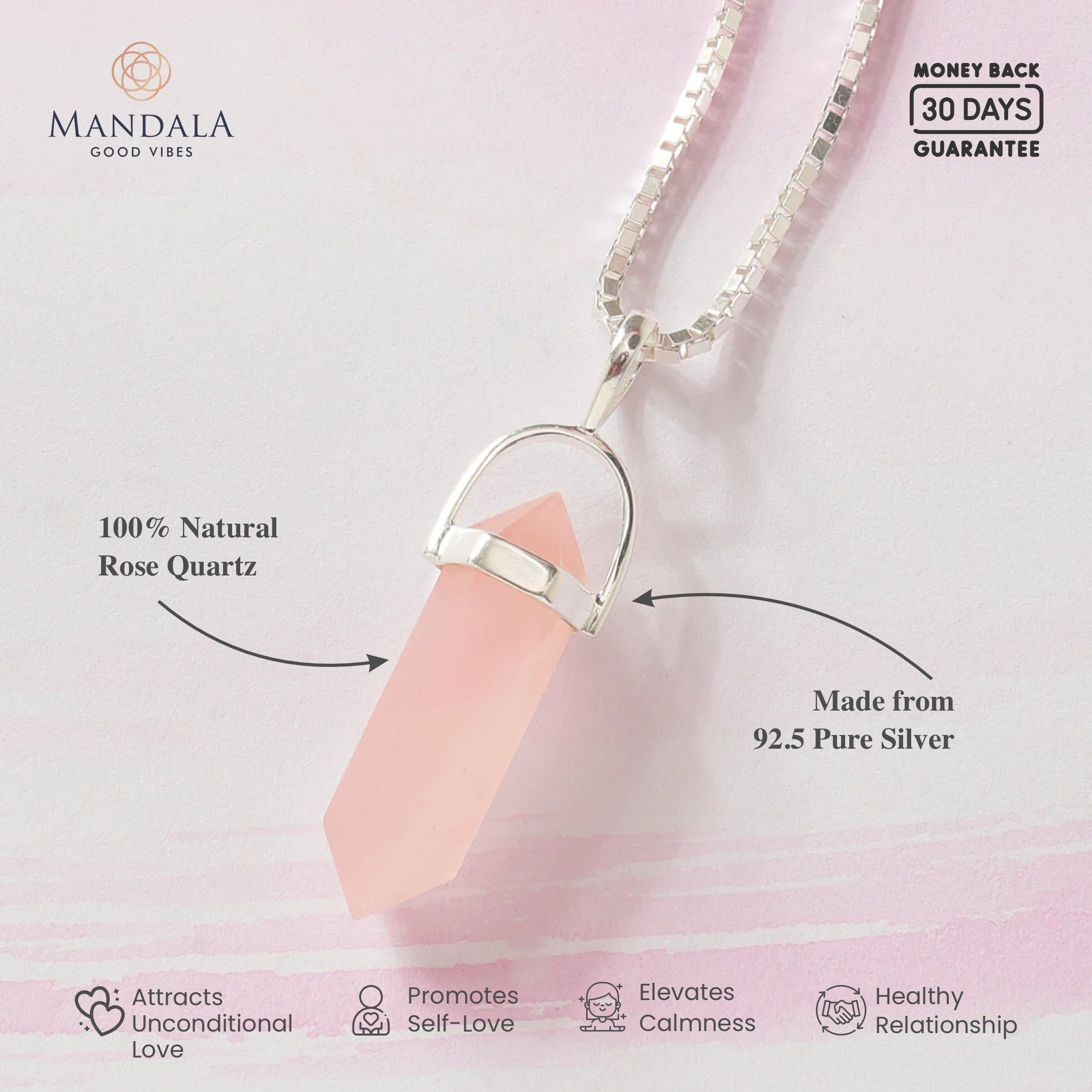 Madagascan Rose Quartz Pendant Wavelength 300 Hz